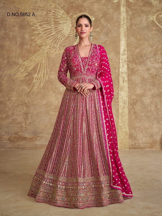 Bridal Heavy Real Georgette Anarkali Suit Designer Embroidery Work Gown Fancy Pakistani Bridesmaids Outfit Fancy Gown, Dupatta for Women