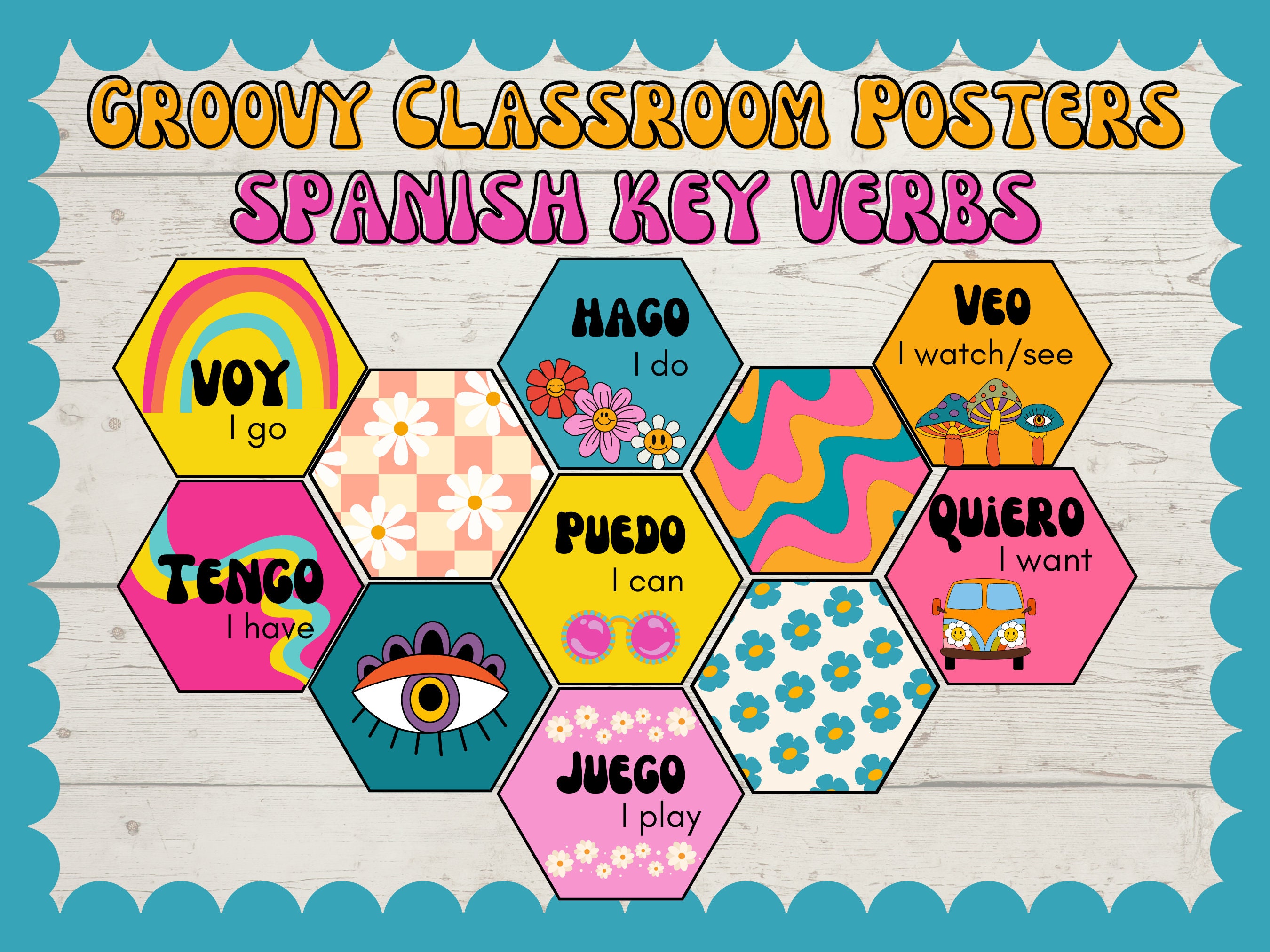 Spanish Classroom Posters Spanish Verbs Groovy Classroom Posters Groovy