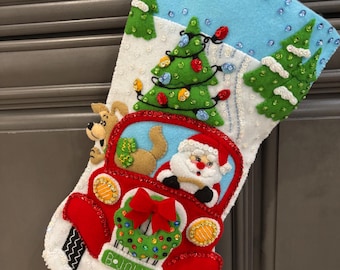 Hand-Stitched Felt Christmas Stocking – Jolly Deliveries.  Bucilla Pattern