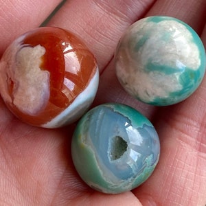 LOT of 3 Green Flower Agate Mini Spheres