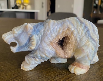 Druzy Blue Agate Bear Carving