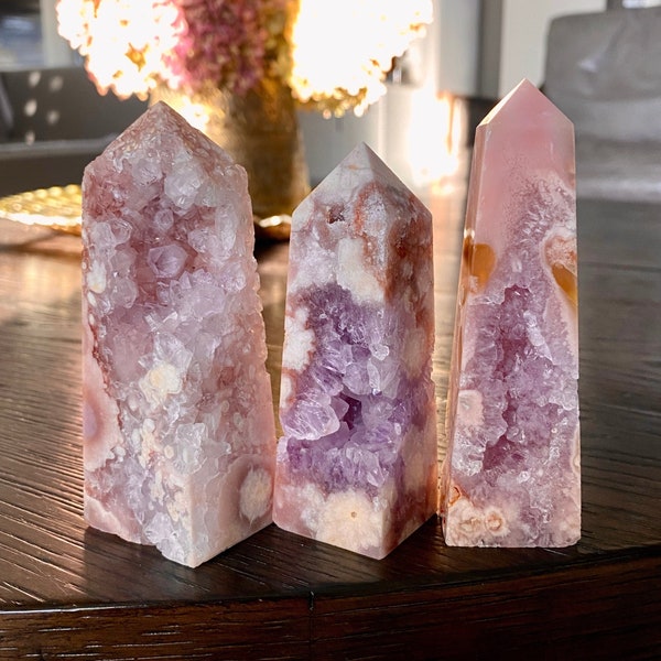 Purple and Pink Amethyst Flower Agate Towers