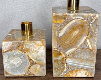 LOT de bougeoirs en agate du Brésil faits main avec des touches de laiton