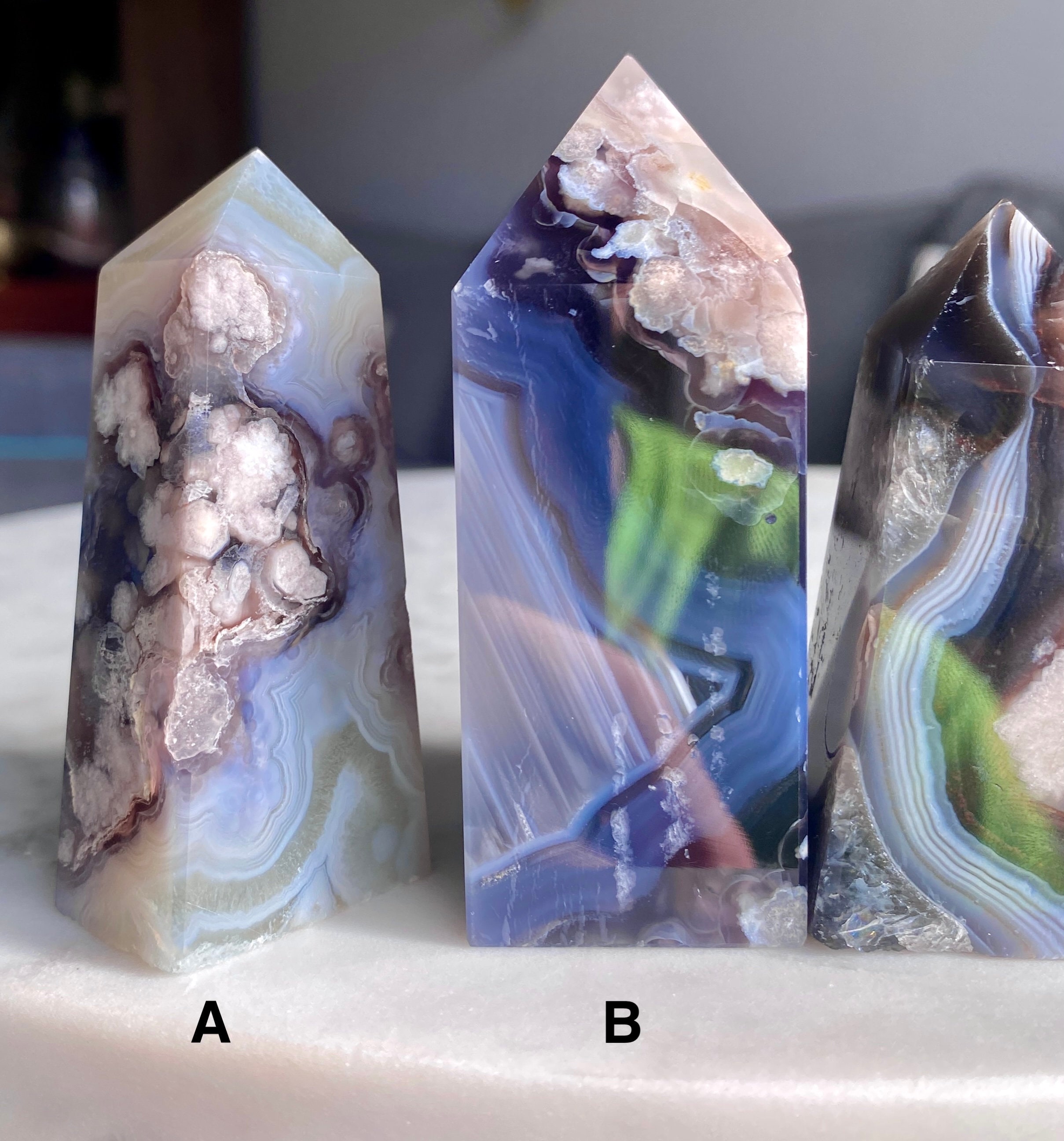 黒花瑪瑙　タワー　天然石 黒と青の花瑪瑙の塔 - Etsy 日本