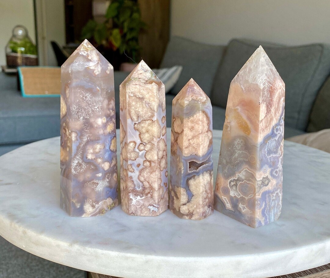 ピンクのアメジストの塔を持つ青い花の瑪瑙 - Etsy 日本