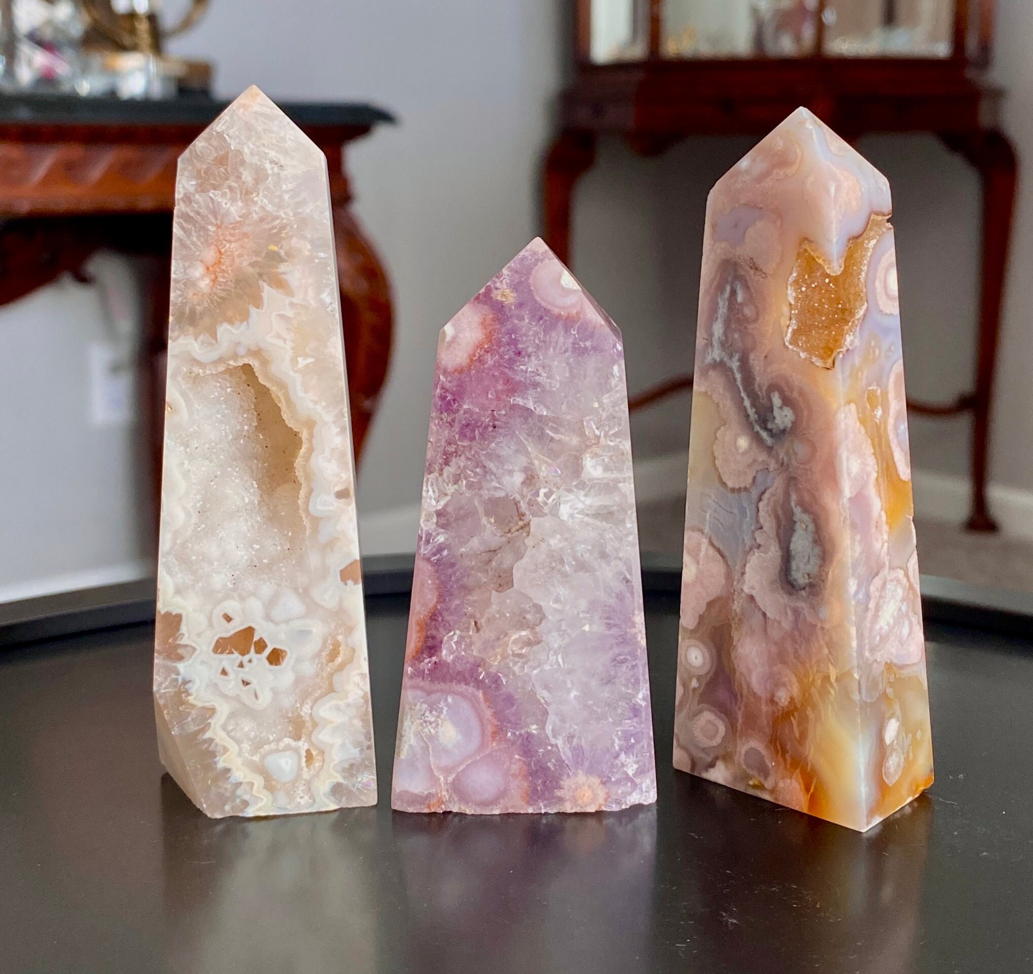 ⭐︎天然石⭐︎タワー⭐︎ポイント⭐︎ピンクアメジストとフラワーアゲートの共生⭐︎ ピンクアメジスト・フラワーアゲート共生スラブ＊フラワーアゲート