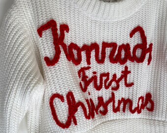 Custom Embroidered Baby Toddler Sweater- Oversized Toddler Sweater-Personalized Hand Embroidered Baby Sweater