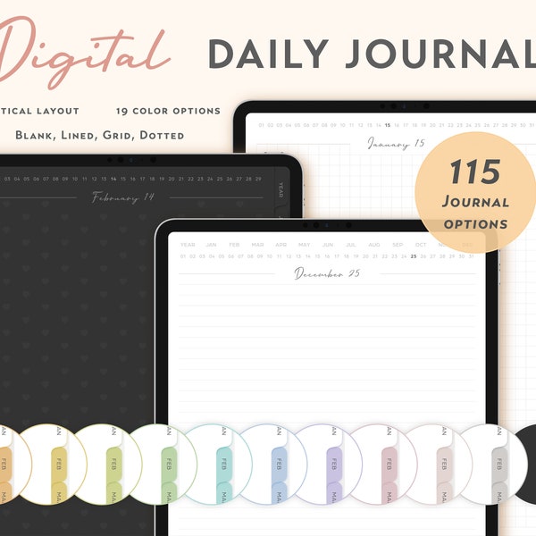 Daily Digital Journal - iPad Planer - Goodnotes Tagebuch - 365 Seiten - Dark Mode Planner - Undatierter Planer Notability - Goodnotes Journal