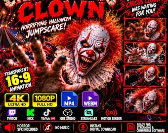 Crazy Circus Clown Horror Jumpscare Animation | 4K 1080P Halloween Stream Alert (Digital Download)