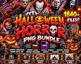 1840+ Halloween Horror PNG Bundle, Spooky Characters, Masks, Pumpkins (Digital Download)