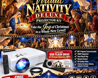 Virtual Nativity Deluxe Projector Kit – Christmas Window Projection (100" Screen)