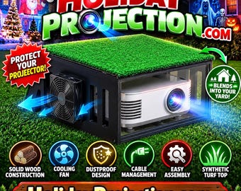Outdoor Projector Enclosure with Turf Top – LED Projector Housing (14"L x 15.2"W x 5.7"H)