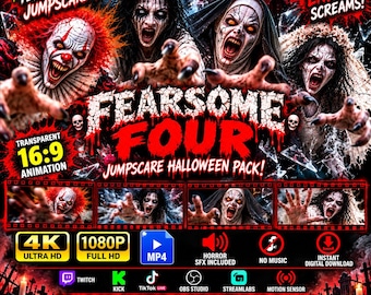 Fearsome Four Jumpscare Pack - Animation | 4K 1080P Halloween Stream Alert (Digital Download)