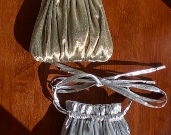 Gold or Silver luxury metallic fabric tote bag gift occasion evening drawstring  handle handmade