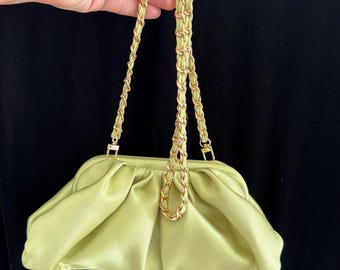 Bolso pequeño de satén tipo clutch, para noche o día, con cadena extraíble, 23 colores, hecho a mano.