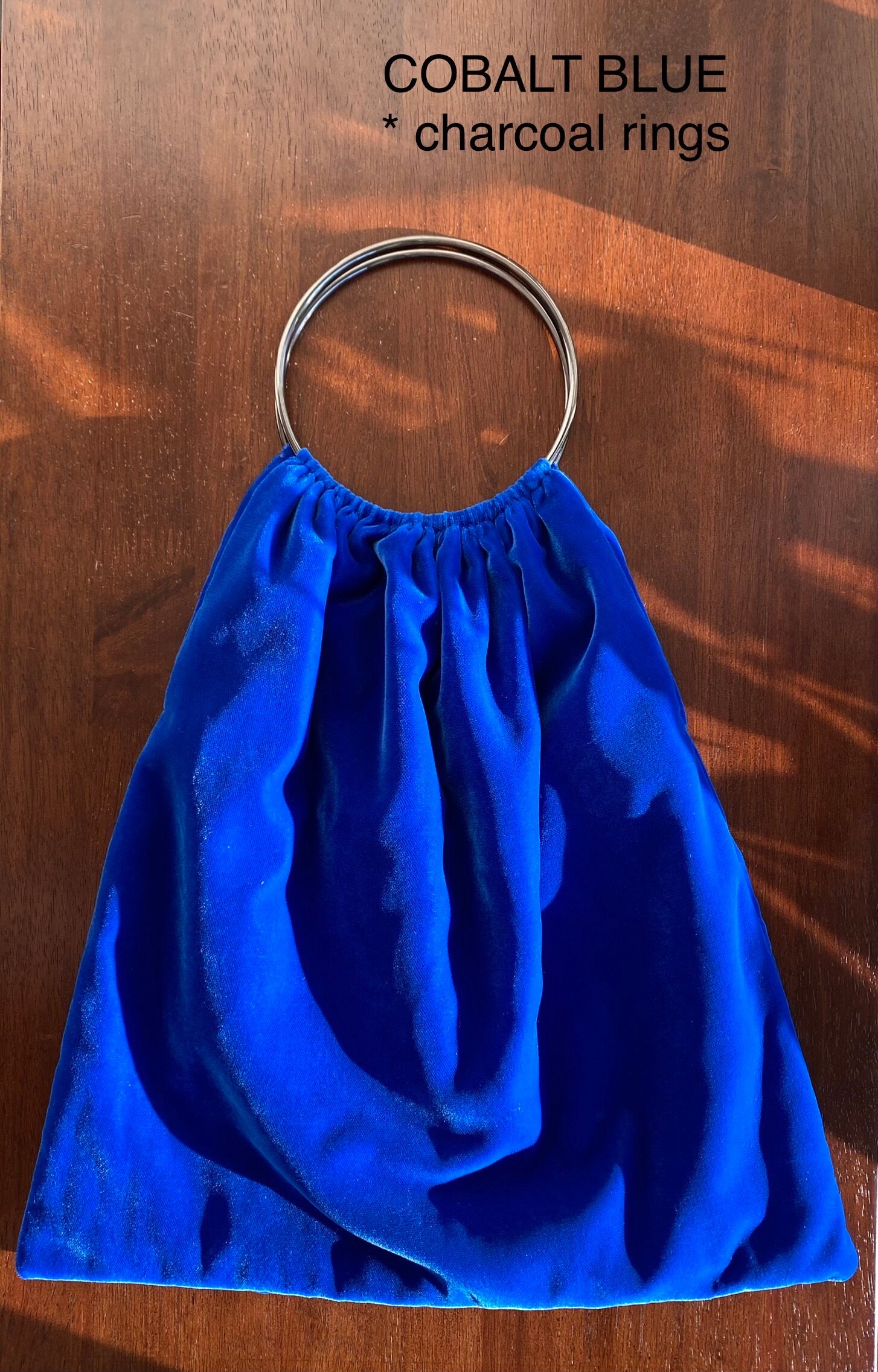 Cobalt Blue or Black Velvet Tote Bag Gift for Her Metal Ring Handles ...