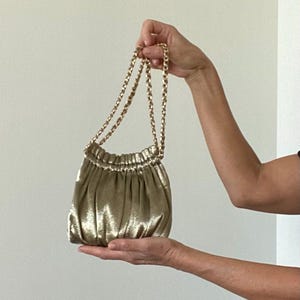 Handmade Small Bag and Clutch with Chain Handles | made from Metallic Vintage Gold or Silver Brocade Fabric | Occasion | Gift