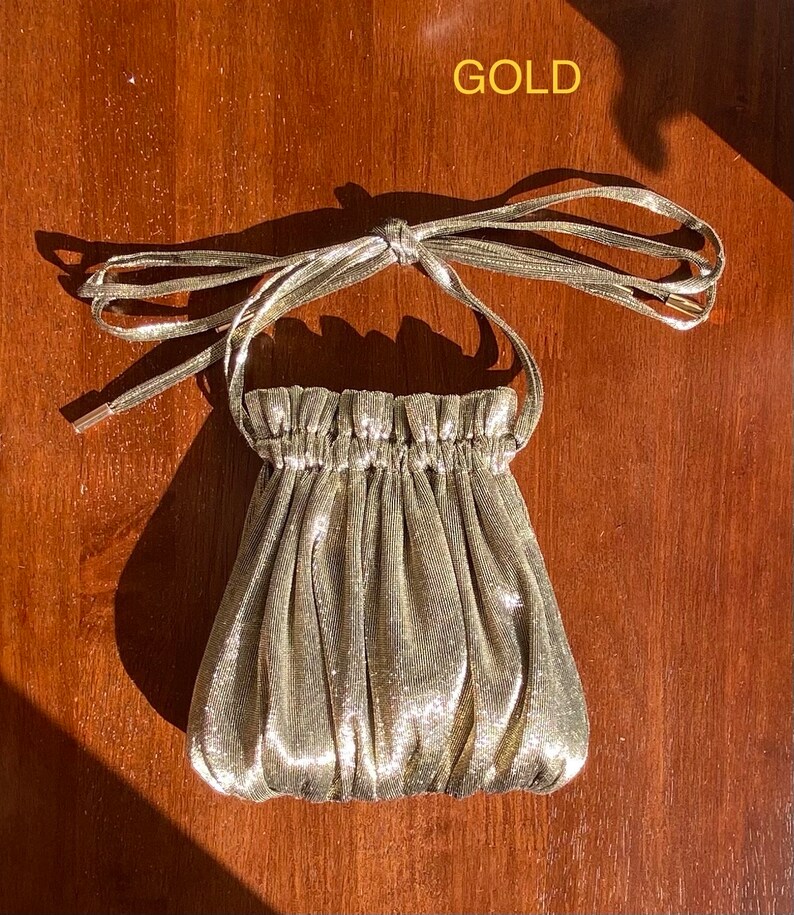 Luxe Metallic Fabric Drawstring Bow Mini Tote Bag in Gold or Silver Perfect for Special Occasions, Gifts and Evenings, Handmade image 5