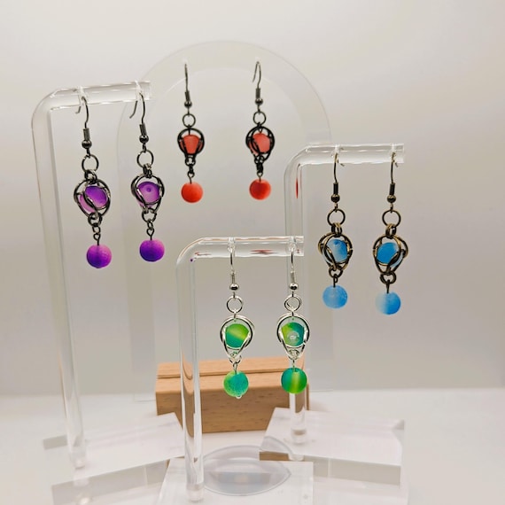 Glow in the Dark Beaded Dangle Earrings and Bracelet Set: The Kyber Crystal Special Edition
