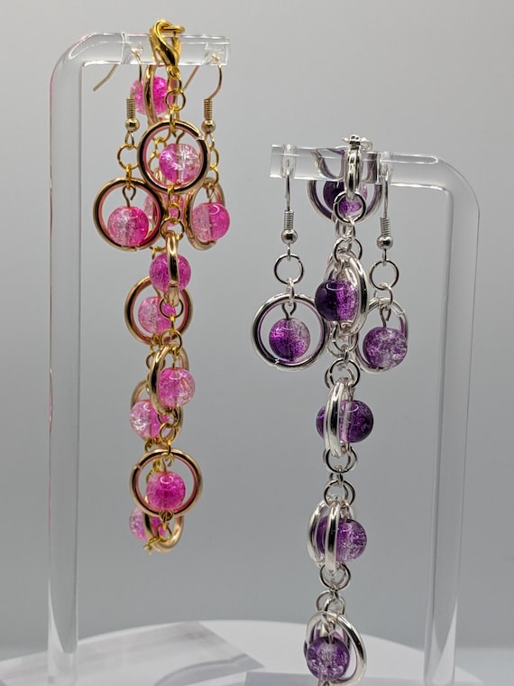 Cracked Glass Bead Earring and Bracelet Set: The Bottomless Dream Collection