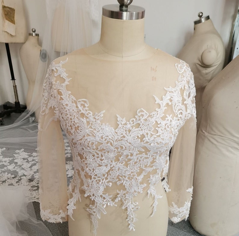 Lena Open Back Cap Sleeved Lace Bridal Cover Ups main image 1