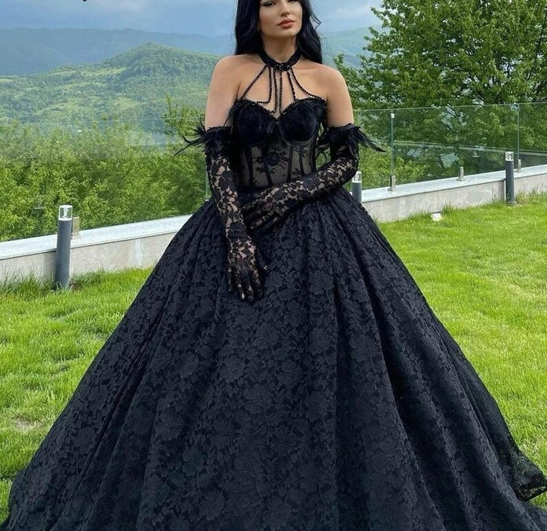 Gothic Wedding Dress Black Lace Fairy Bridal Dress Forest - Etsy