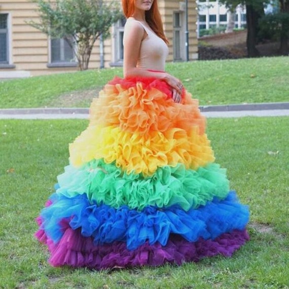 Rainbow Layered Tulle Skirt, Tiered Tulle Long Party Skirt, Prom Skirt, Fairy Tulle Skirt