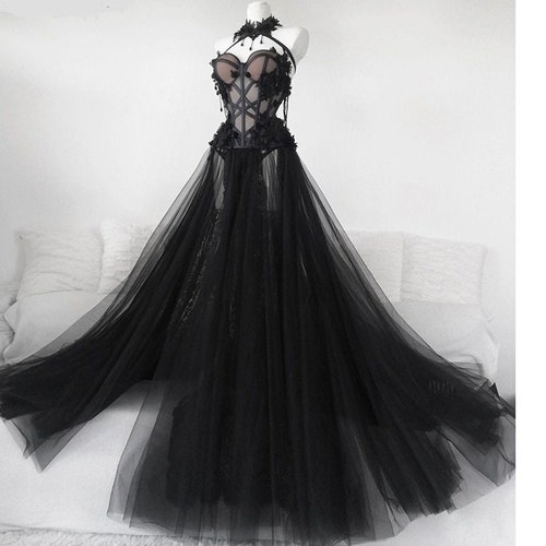 Black Lace Coreset Wedding Dress Fairy Bridal Dress Tulle - Etsy