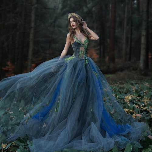 Blue Forest Fairy Corset Top Dress Retro Bridal Dress Boho - Etsy