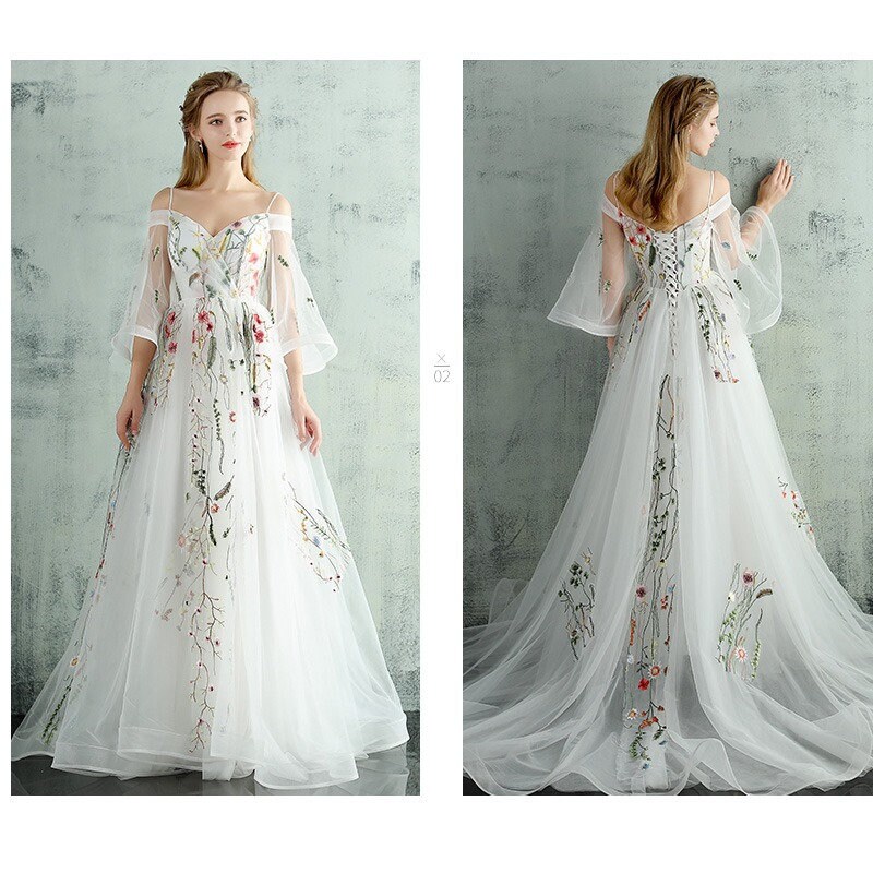Boatneck Fairy Wedding Dressflower Lace Bridal Dress Unique - Etsy UK