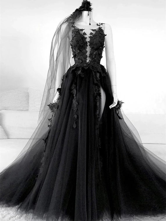 Gothic Black Wedding Dress Fairy Bridal Dress Black Wedding Etsy UK