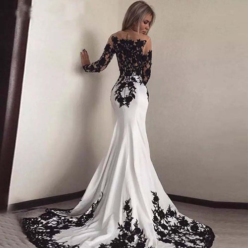black long sleeve wedding gown