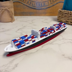 10” Container Ship Model, Cargo Vessel Replica, Detailed Cargo Ship Display, Miniature Ocean Liner, Nautical Desk Decor