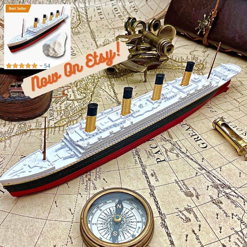 Modelo RMS Titanic de 12, juguete Titanic, topper de pastel Titanic, adorno Titanic, regalo Titanic insumergible, collar Titanic, barco de juguete, barco de juguete imagen 5