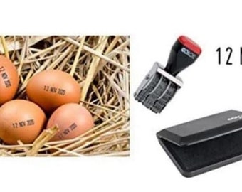 Egg Dater Pack - Inclusief een x 3mm Mini Rubber Dater Stamp en een x voorgeïnkt voedsel / ei veilige inkt pad - Zwarte inkt