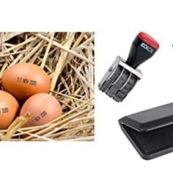 Egg Dater Pack - Includes One x 3mm Mini Rubber Dater Stamp and One x pre Inked Food/Egg Safe Ink pad - Black Ink