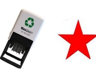 Red Star - Hand Stamp - Ideal for Events,  Parties,  self Inking 28mm with Safe Water Based Ink That Easily Washes Off with soap and Water