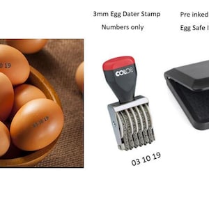 Egg Dater Stamp - 3mm - Numbers only - eg 13 03 19 and Egg Safe Ink Pad Black Ink