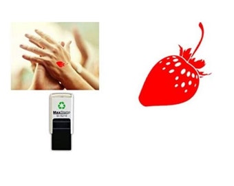 Strawberry Hand Stamp - Self inking - Red ink 18mm Ideal for garden parties, summer events, etc Safe water based ink that easily washes off