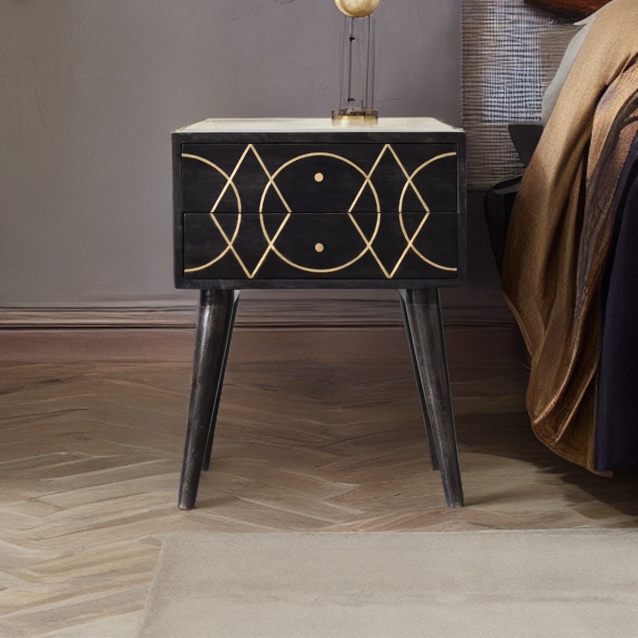 Gold brass nightstand deals