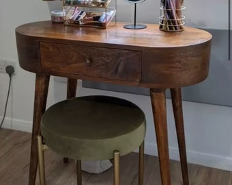 Mid Century dressing Table Curved Dressing Table Mid-Century Rounded Console Nordic danish Vanity Unit Solid Mango Wood Desk dresser