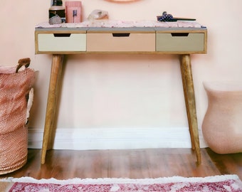 Pink Dressing Table with Mirror Mid Century Console Dressing Table with Drawers and Mirror Vanity Unit Modern Dressing Table