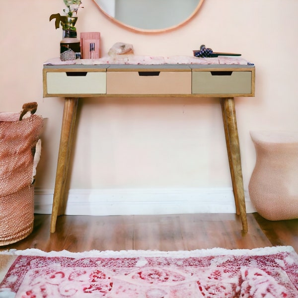 Pink Dressing Table with Mirror Mid Century Console Dressing Table with Drawers and Mirror Vanity Unit Modern Dressing Table