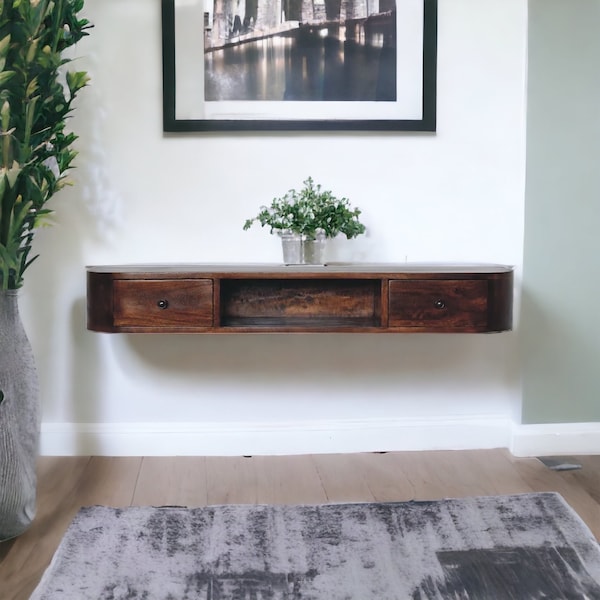 Floating Console Table with Drawers Wall Mounted Wood Console unit Narrow Console Table Slim Comsole Table for Hallway Floating Draw