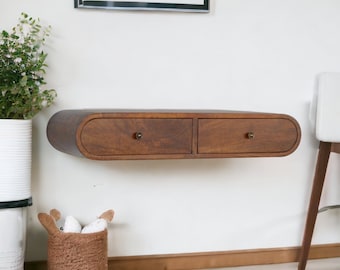 Floating Console Table with Drawers Floating Wooden Shelf with Drawers Mid Century Wall Mounted Wooden Shelf console unit hand crafted