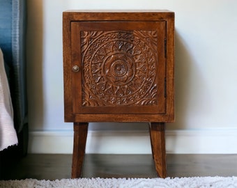 Small Bedside Table Mango Wood Carved Mid Century Bedside Table Pair Narrow Bedside Table 35cm 40cm Bedside Cabinet