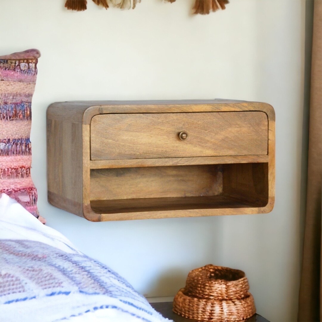 Oakish Solid Wood Floating Nightstand Shelf Drawer Wall Mounted Bedside Table Oakish Floating ...