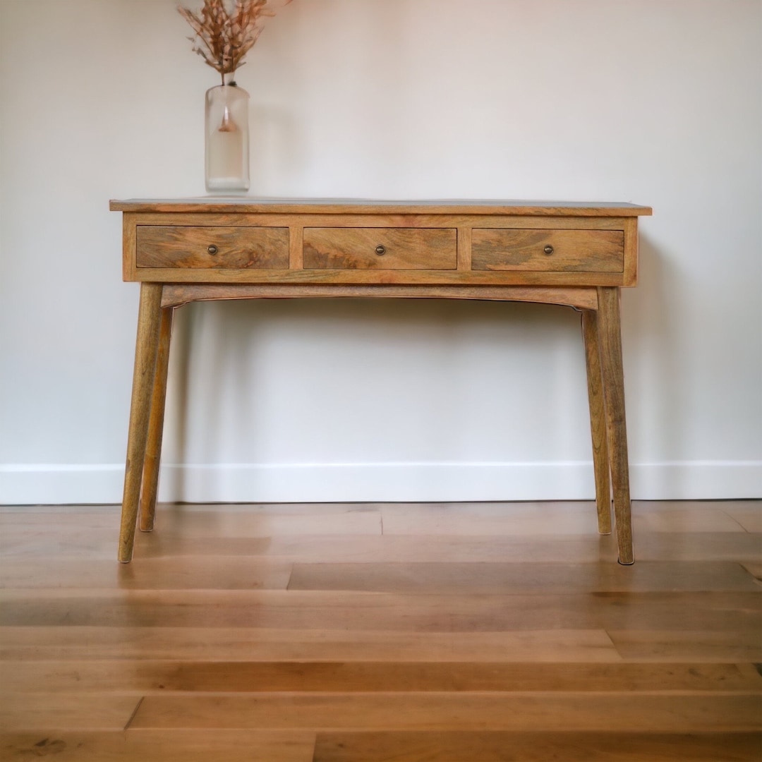 Slim Console Table Wood Console Table With Drawers Mid Century Modern ...