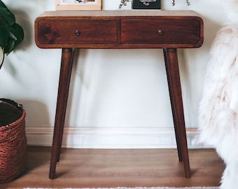 Slim Dressing Table With Drawers Midcentury Dressing Table Mid-Century Console Nordic danish Vanity Unit Solid Mango Wood Desk