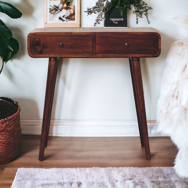 Slim Dressing Table With Drawers Midcentury Dressing Table Mid-Century Console Nordic danish Vanity Unit Solid Mango Wood Desk